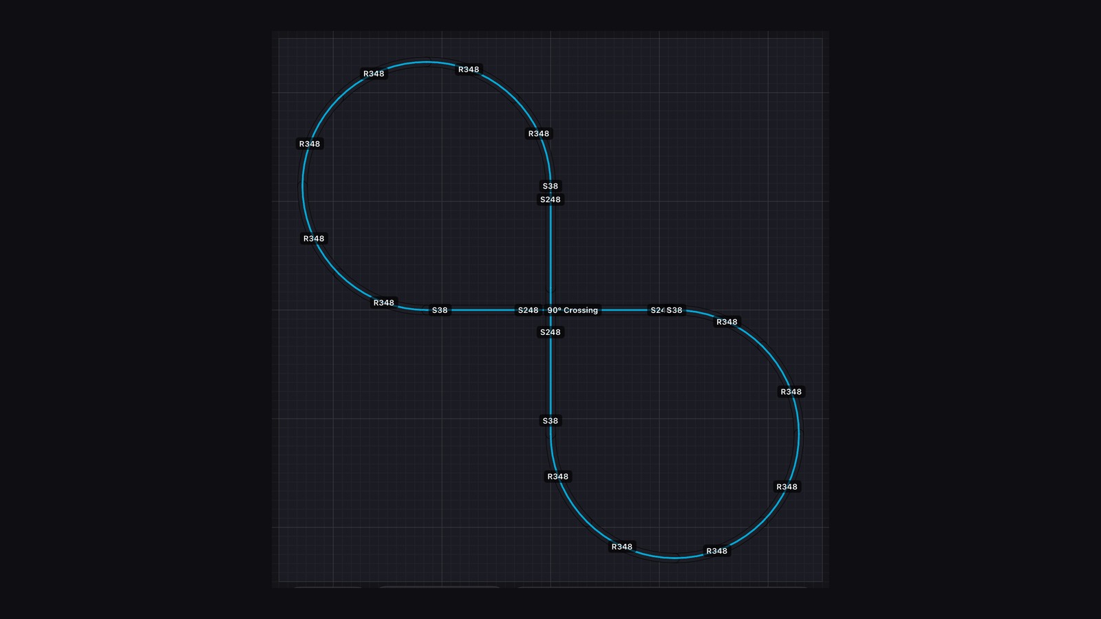 Figure-8: a single line crossing over itself through a 90° crossing.