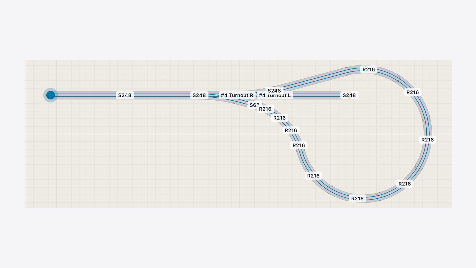 Reverse Loop: a teardrop return loop off a straight lead through two turnouts.