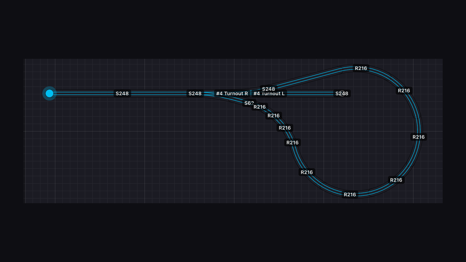 Reverse Loop: a teardrop return loop off a straight lead through two turnouts.