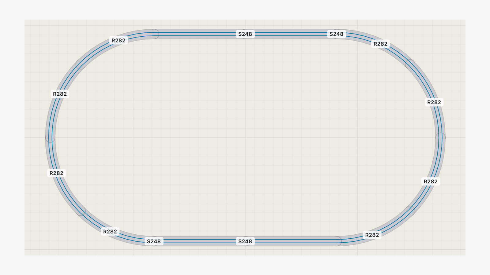 Starter Oval: a plain closed oval of R282 curves and straights.