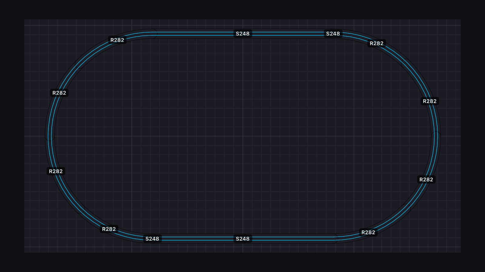 Starter Oval: a plain closed oval of R282 curves and straights.